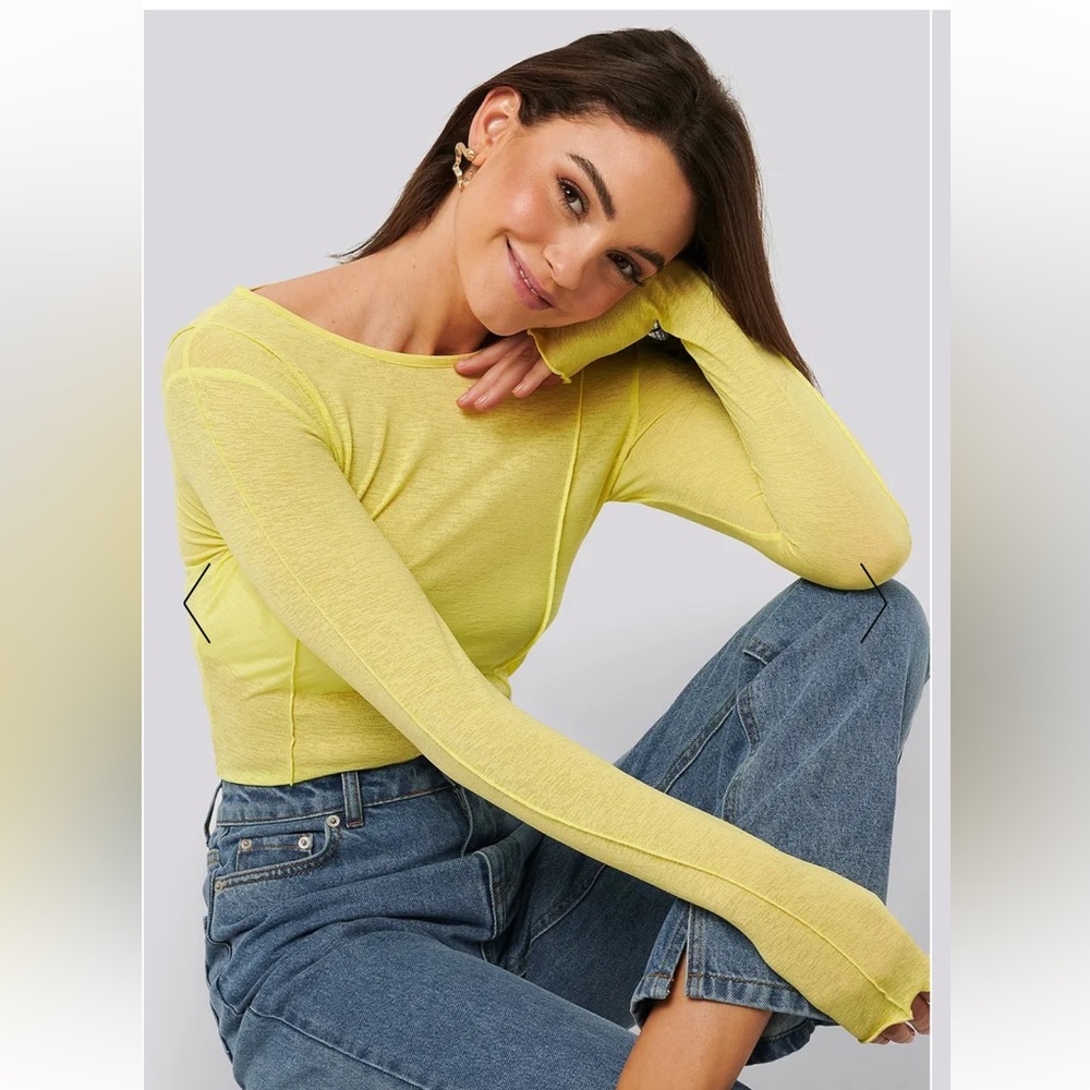 Na-Kd yellow,contrast seam jersey long sleeve tee - Picture 2 of 7
